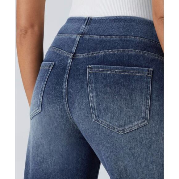 Halara Flex Size 2X High Waisted Wide Leg Pull On Casual Jeans Royal Blue Denim - Picture 4 of 11